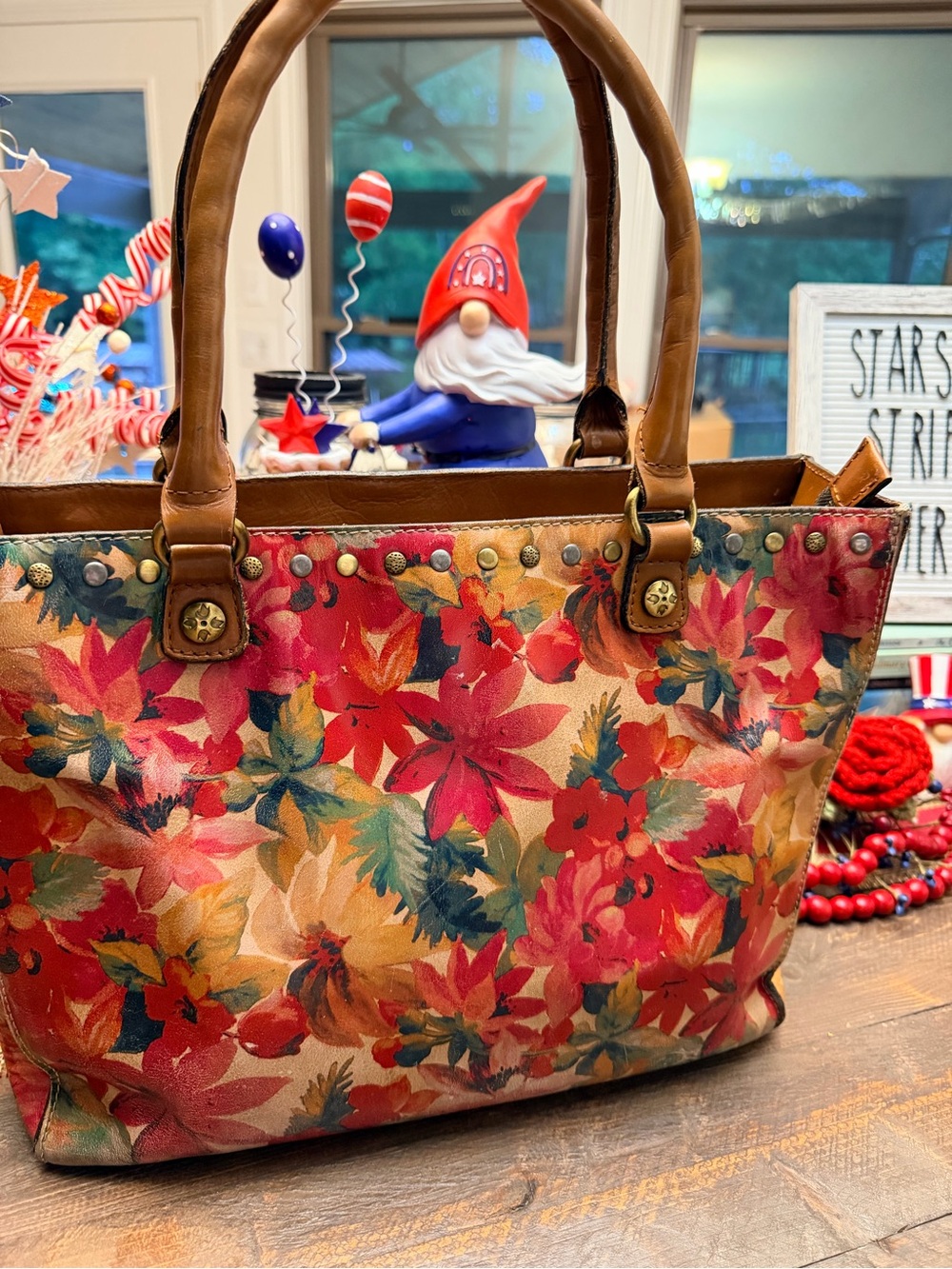 Patricia Nash Large Poppy Tote Fresco Bouquet Floral Brown Leather Bag + Wallet
